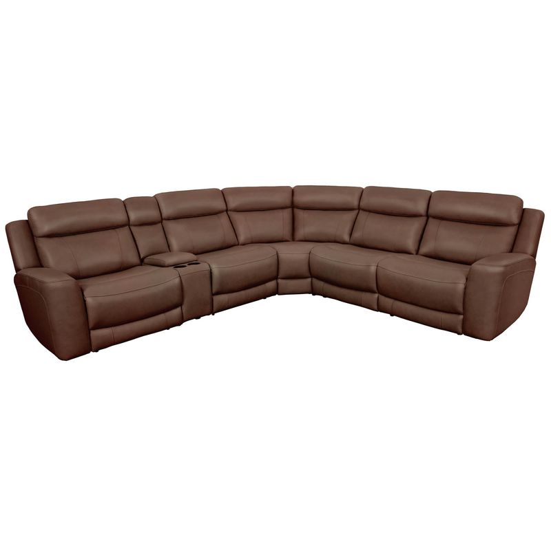 CALGARY LEATHER POWER RECLINING 6PC SECTIONAL W/ POWER HEADREST - UMBER
