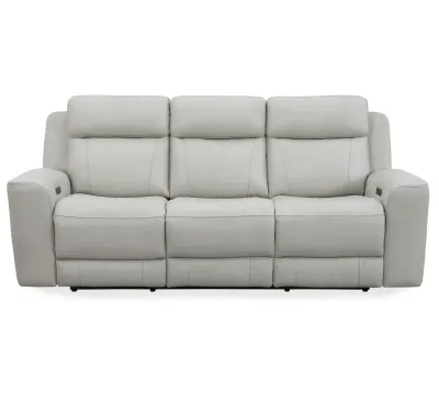CALGARY LEATHER POWER RECLINING SOFA W/ POWER HEADREST - STONE