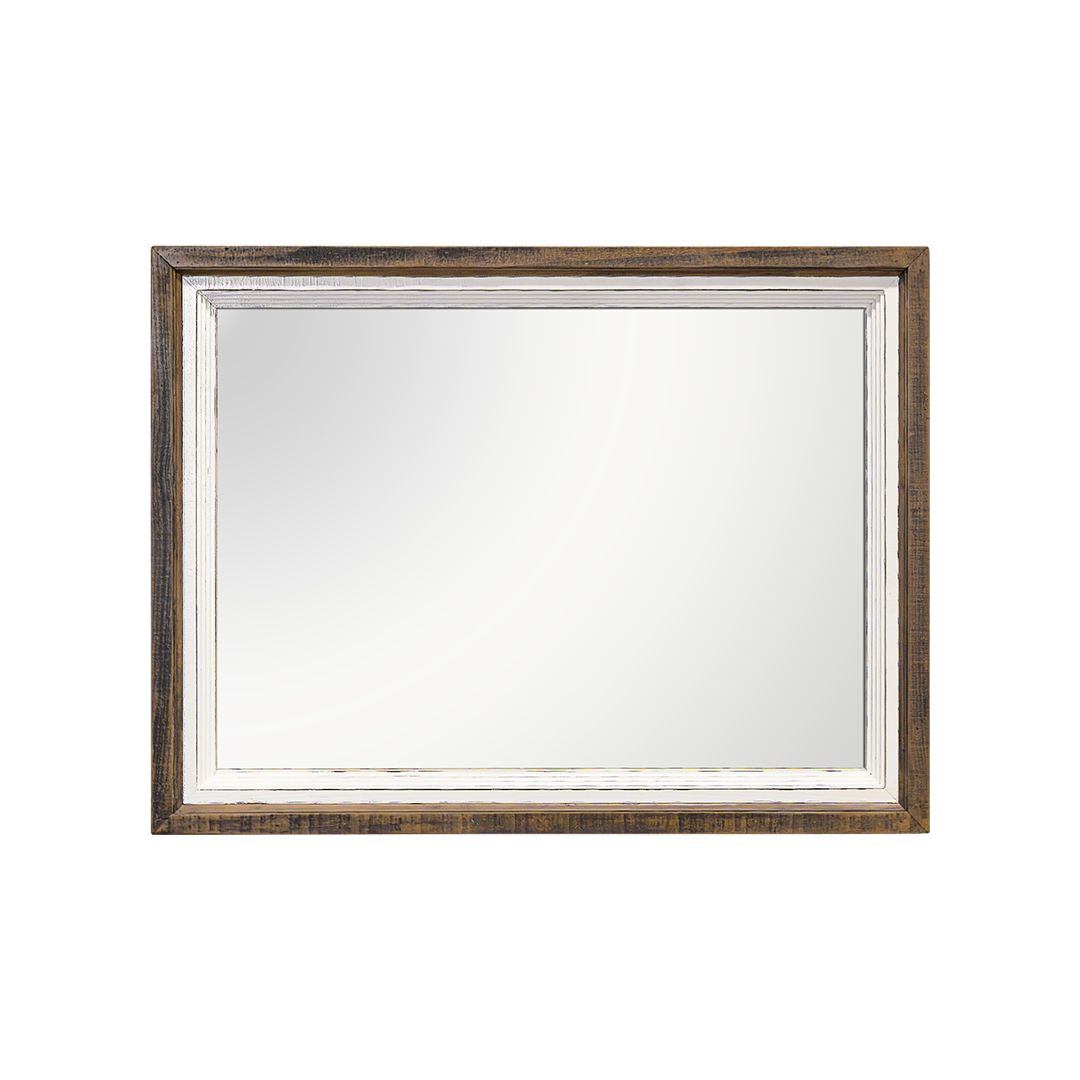 AMELIA MIRROR - RUBBED AGED WHITE, WARM COFFEE TOP