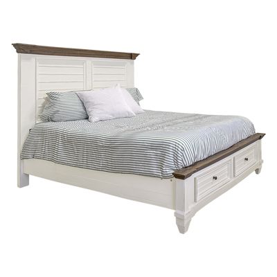 AMELIA QUEEN STORAGE BED - RUBBED AGED WHITE, WARM COFFEE TOP