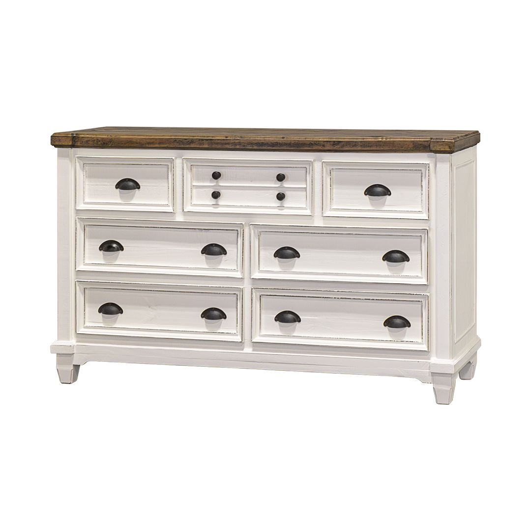 AMELIA DRESSER - RUBBED AGED WHITE, WARM COFFEE TOP