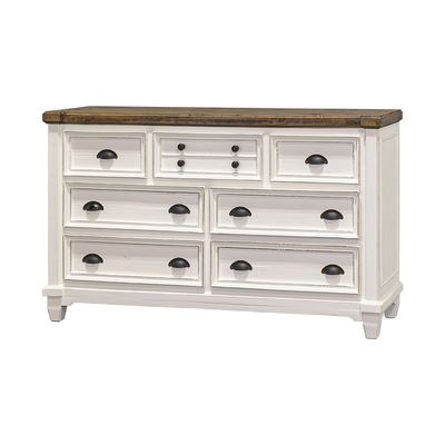 AMELIA DRESSER - RUBBED AGED WHITE, WARM COFFEE TOP