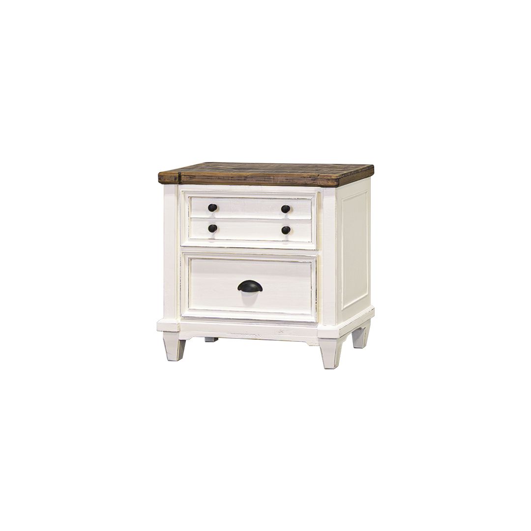 AMELIA NIGHTSTAND - RUBBED AGED WHITE, WARM COFFEE TOP