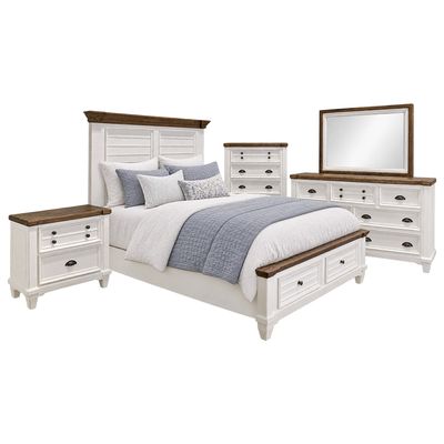 AMELIA KING 5PC SET - RUBBED AGED WHITE, WARM COFFEE TOP