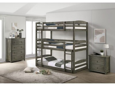 TREY TRIPLE TWIN BUNK IN GREY WIRE BRUSHED (DISC)