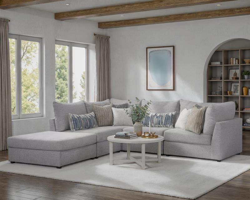 JAMESON ECRU 5 PC L-SHAPED SECTIONAL (3 CORNER 2 ARMLESS)