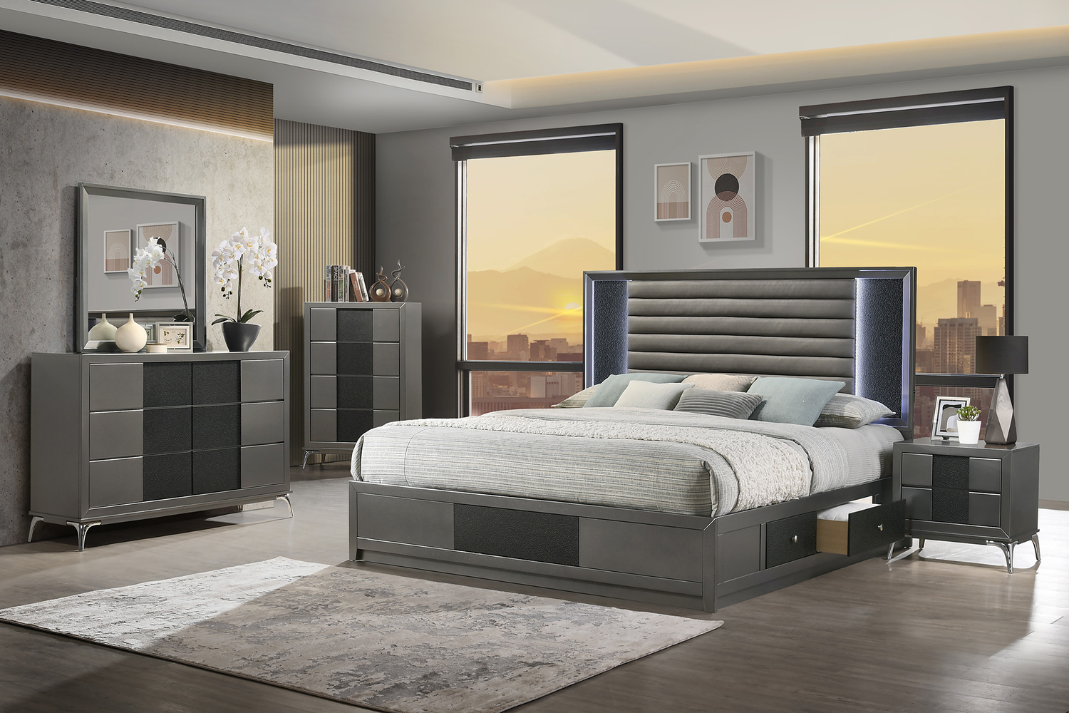 NOCTURNE - 6/6 KING BED-SLATE