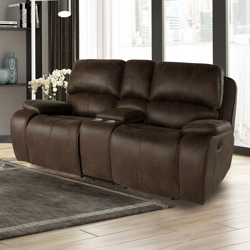 BROOKINGS MANUAL RECLINING CONSOLE LOVESEAT - BROWN