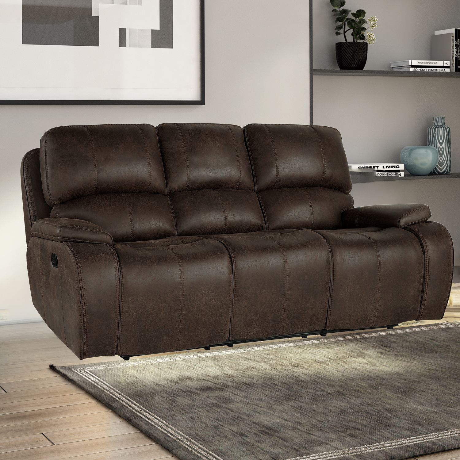 BROOKINGS SOFA W/DUAL RECLINER-BROWN