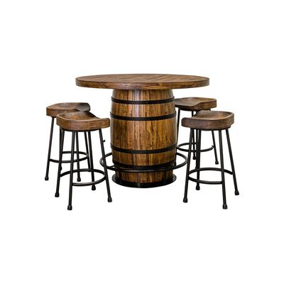 SAWYER BARREL TABLE + 4 TRAVIS COUNTER STOOLS - SADDLE BROWN
