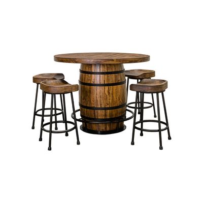 SAWYER BARREL TABLE + 4 TRAVIS COUNTER STOOLS - SADDLE BROWN