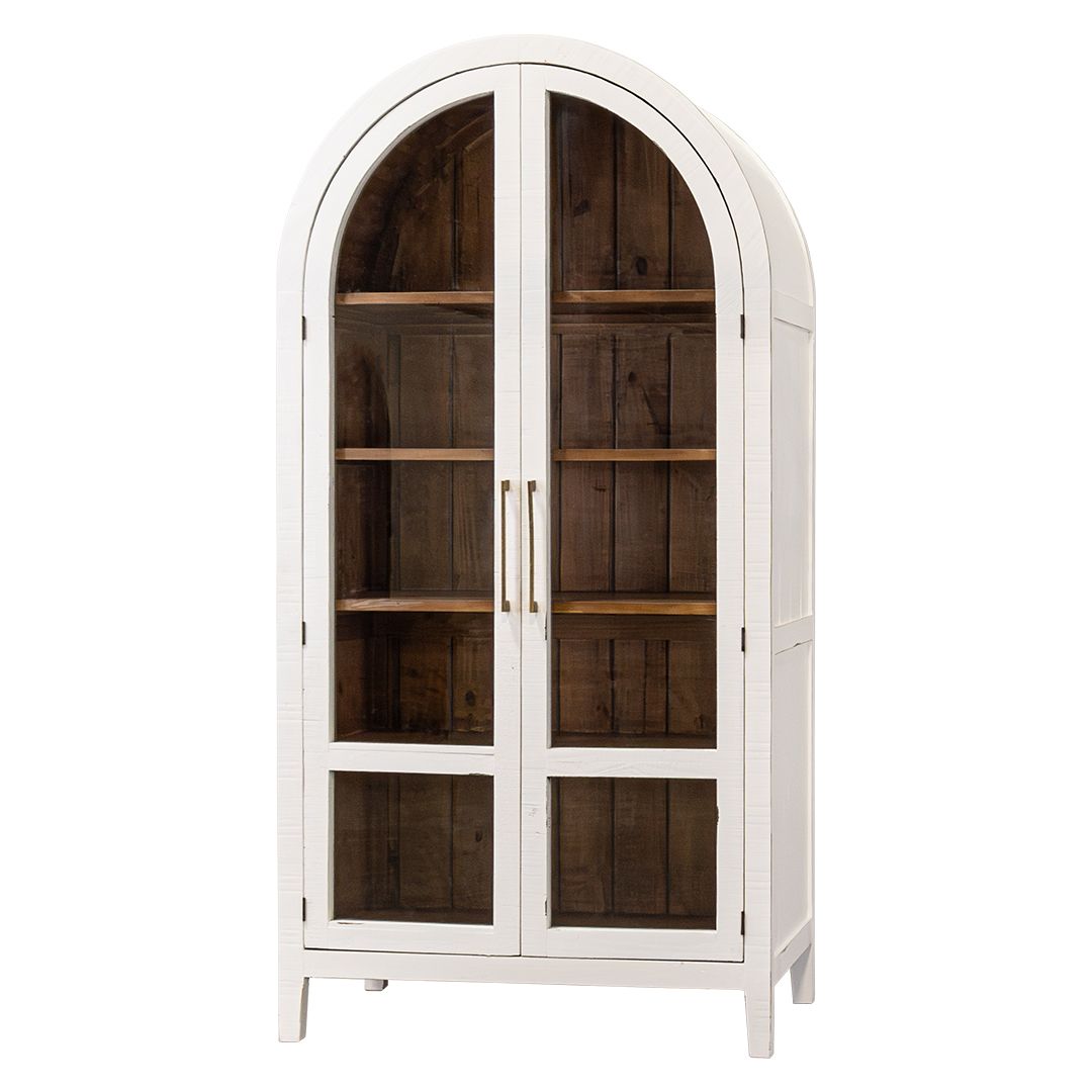 JULIA 2 DOOR SHOWCASE - RUBBED AGED WHITE CARAMEL INTERIOR