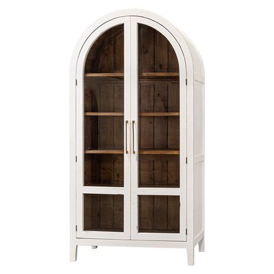 JULIA 2 DOOR SHOWCASE - RUBBED AGED WHITE CARAMEL INTERIOR