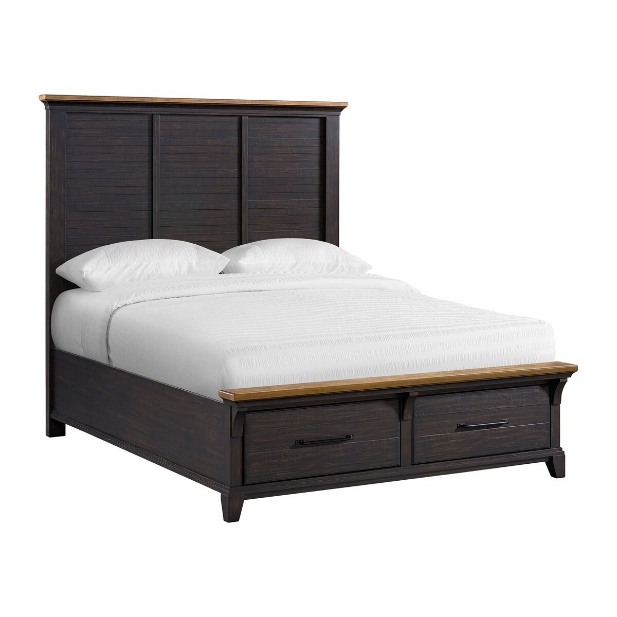 MONTROSE QUEEN BED W/ STORAGE FOOTBOARD - ESPRESSO &amp; BROWN