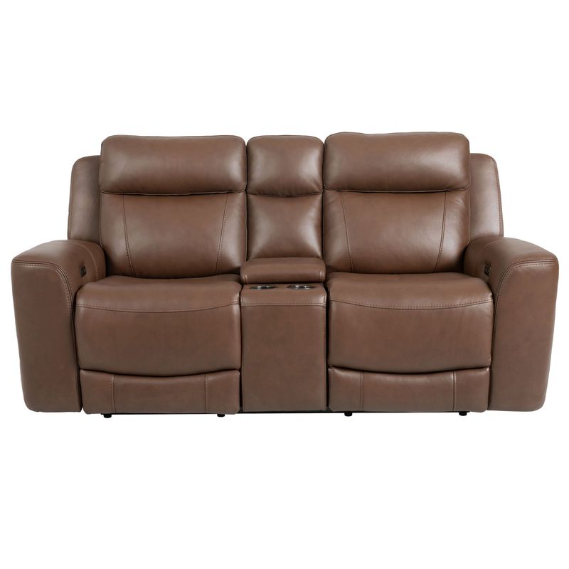 CALGARY LEATHER POWER RECLINING LOVESEAT W/ POWER HEADREST - AUTUMN UMBER