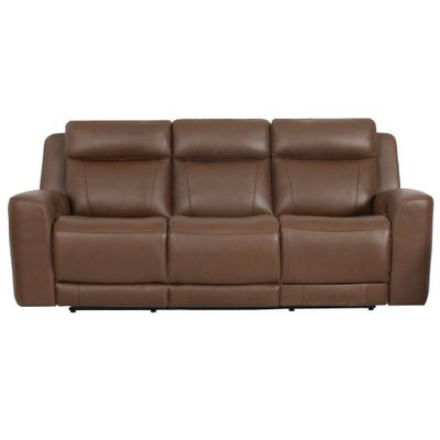 CALGARY LEATHER POWER RECLINING SOFA W/ POWER HEADREST - AUTUMN UMBER