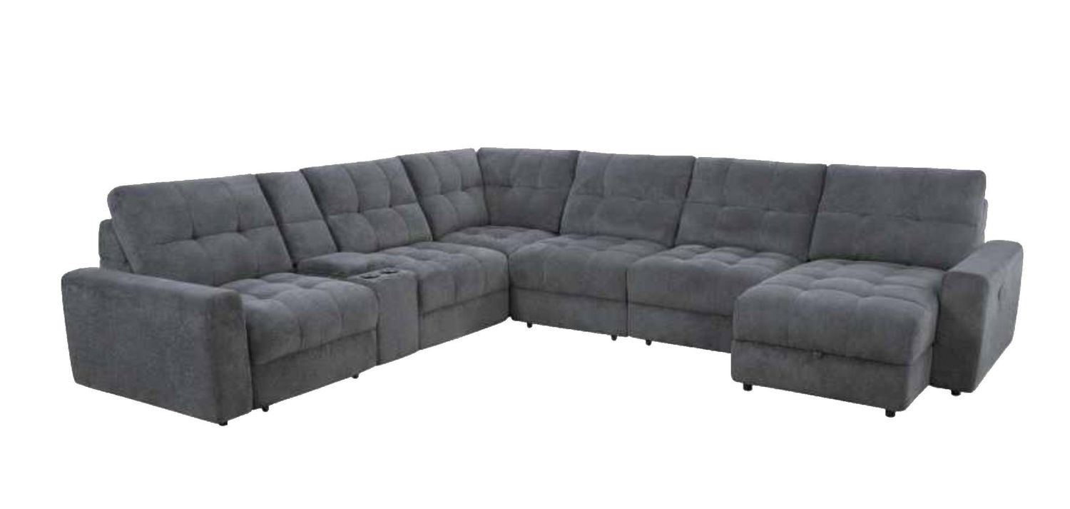 MODULAR 7PC POWER SLIDING CHAISE SECTIONAL - COZY GUNMETAL