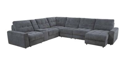 MODULAR 7PC POWER SLIDING CHAISE SECTIONAL - COZY GUNMETAL