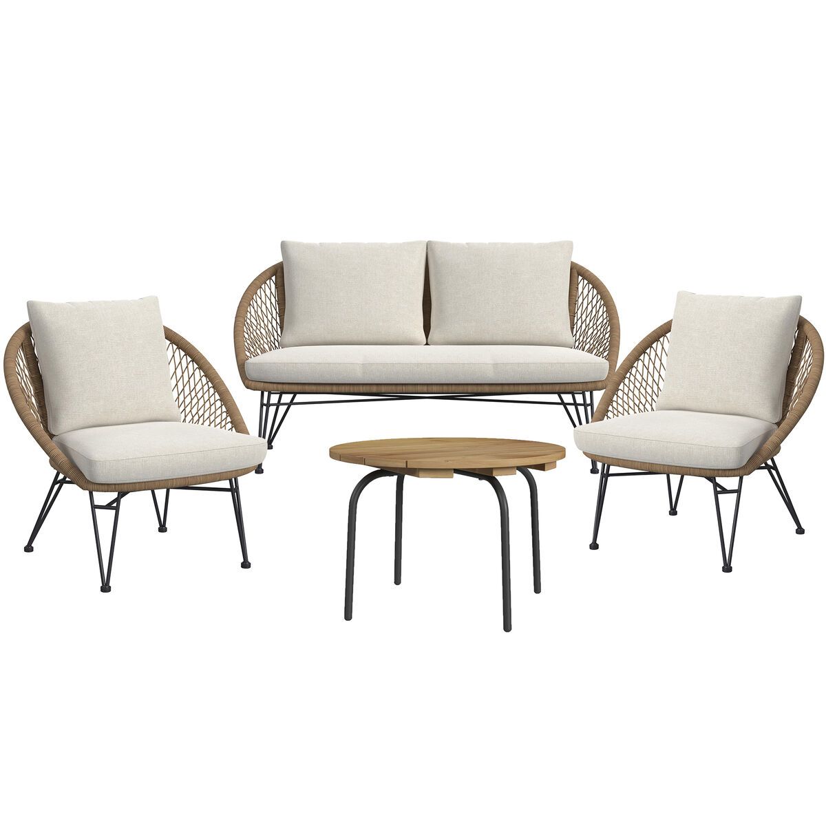 Grace Outdoor Seating 4PC Set - Black; Natural and Olefin Beige