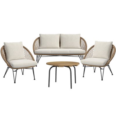 Grace Outdoor Seating 4PC Set - Black; Natural and Olefin Beige