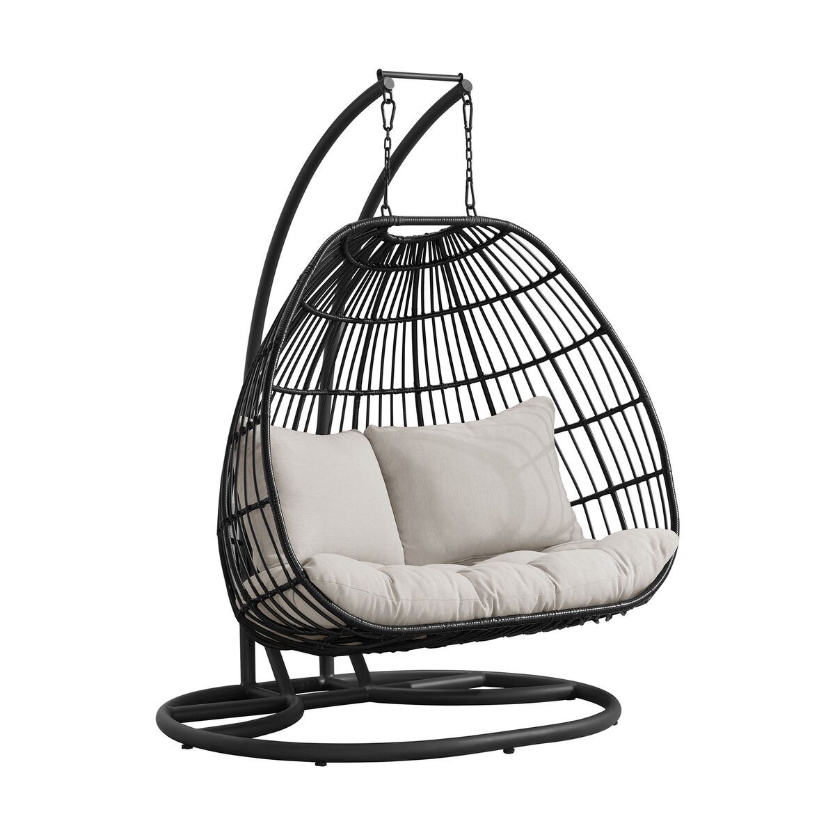 Playa Double Swing Egg Chair with Base &amp; Pillar- Dark Grey