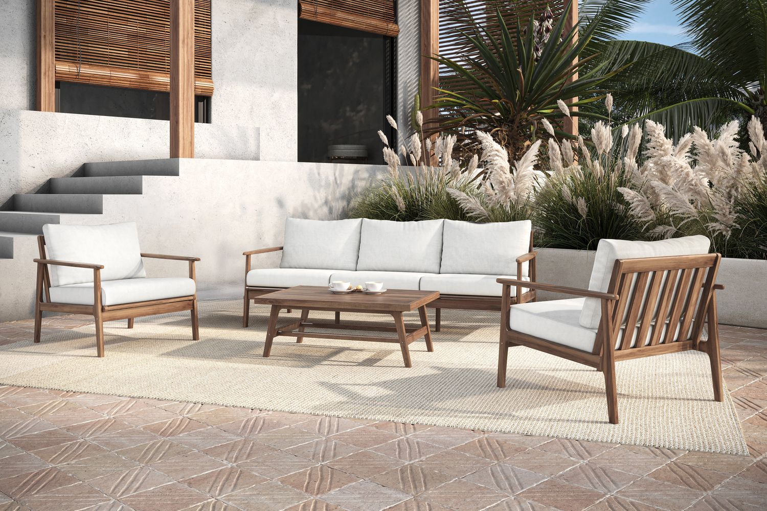 ASHTON OUTDOOR PATIO - 4PC SET (SOFA,2CHAIRS,COFFEE TABLE) - NATURAL
