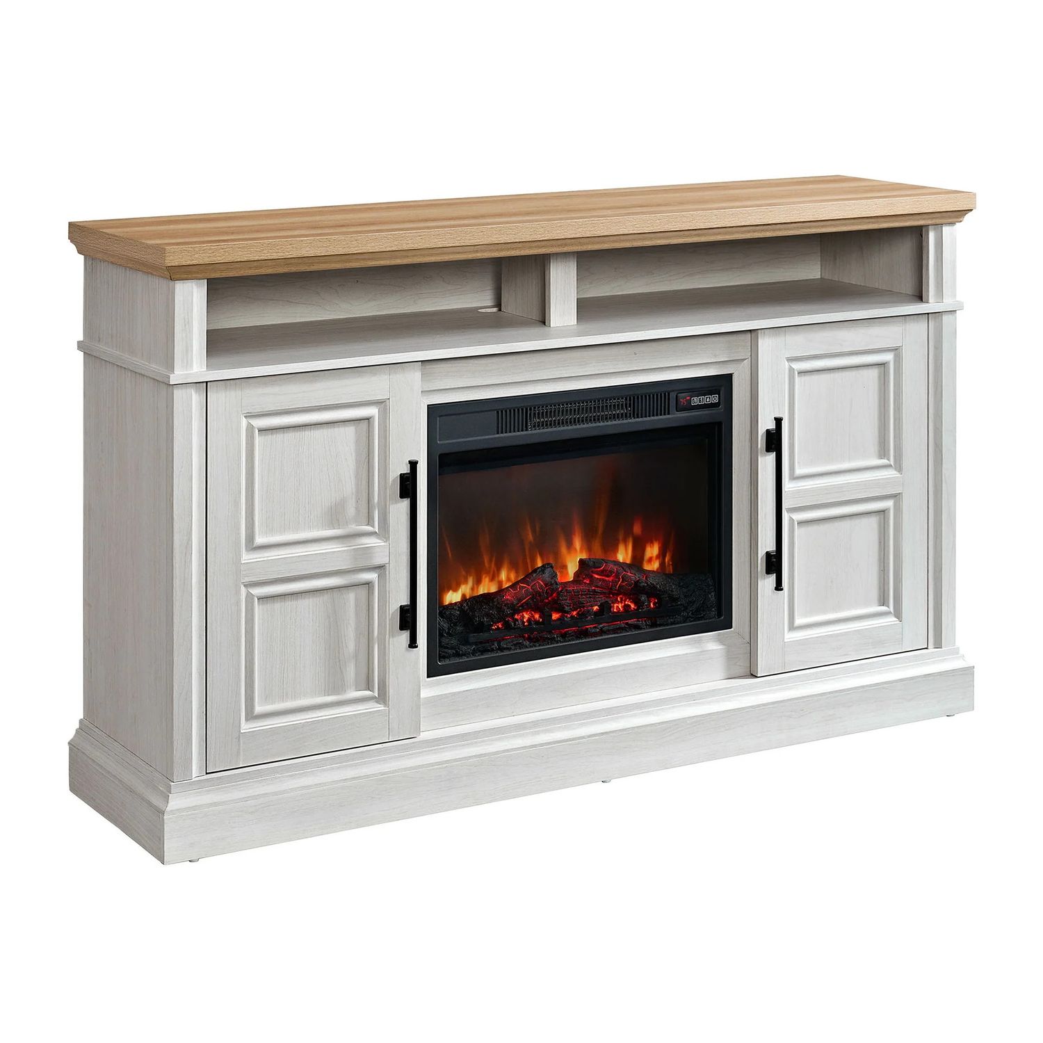 Villa Console with 23in Fireplace insert in White and Natural