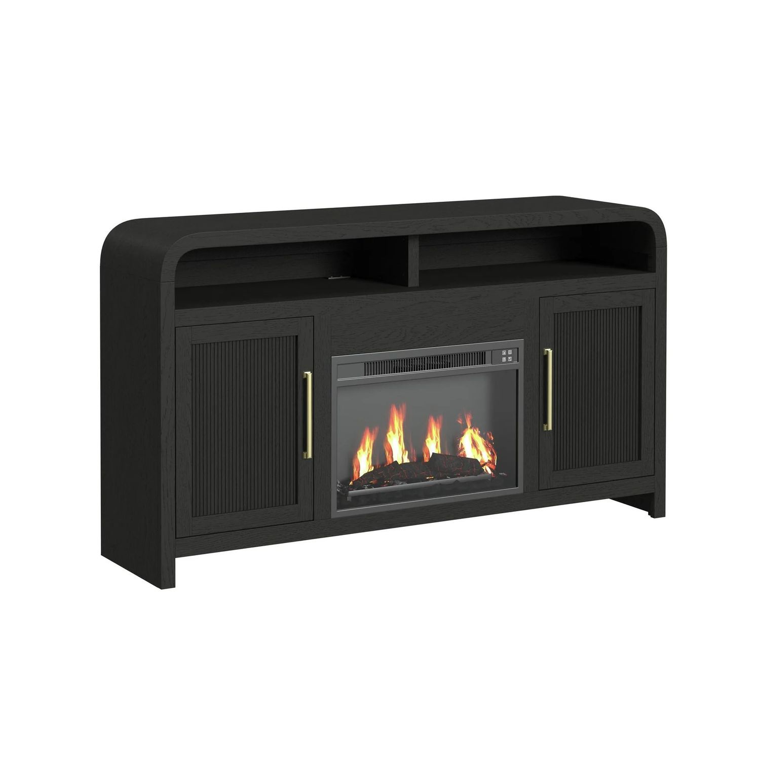 Ridgemont Complete 60in Fireplace Cabinet in Black with Grain