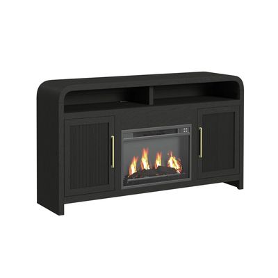 Ridgemont Complete 60in Fireplace Cabinet in Black with Grain