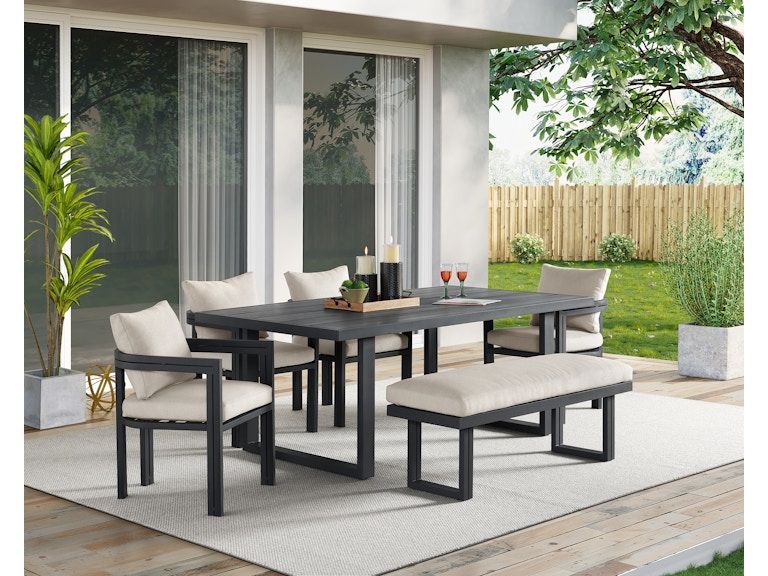 Playa Dining Table Set w/ 4 Chairs &amp; Bench- Dark Grey