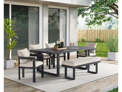 Playa Dining Table Set w/ 4 Chairs &amp; Bench- Dark Grey