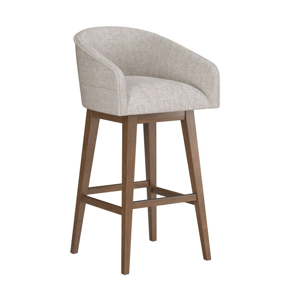 Uniquely Yours Barrel Stool, Color: Oatmeal Fabric Seat, Size: Brown Wood Base