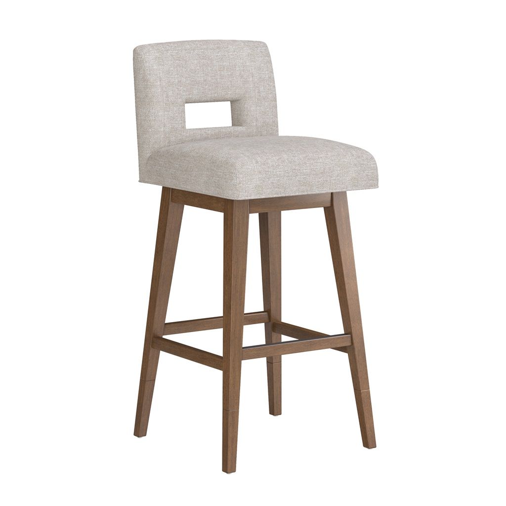 Uniquely Yours Key-Back Stool, Color: Oatmeal Fabric Seat, Size: Brown Wood Base