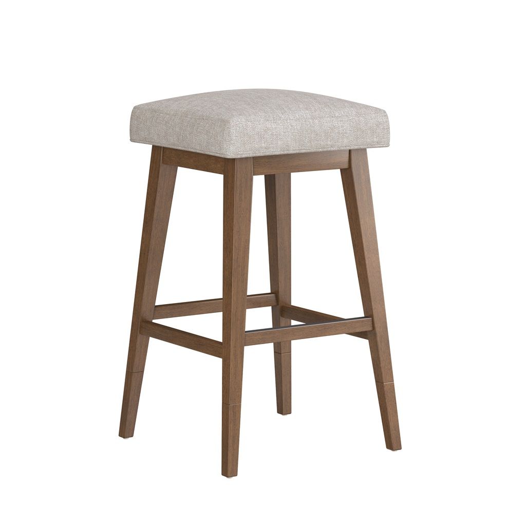 Uniquely Yours Backless Stool, Color: Oatmeal Fabric Seat, Size: Brown Wood Base