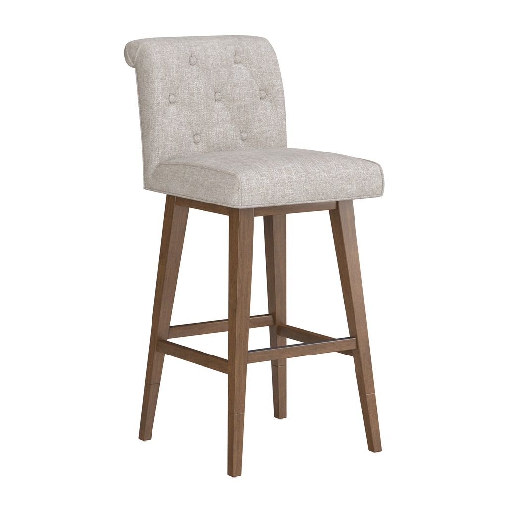 Uniquely Yours Tufted Stool, Color: Oatmeal Fabric Seat, Size: Brown Wood Base