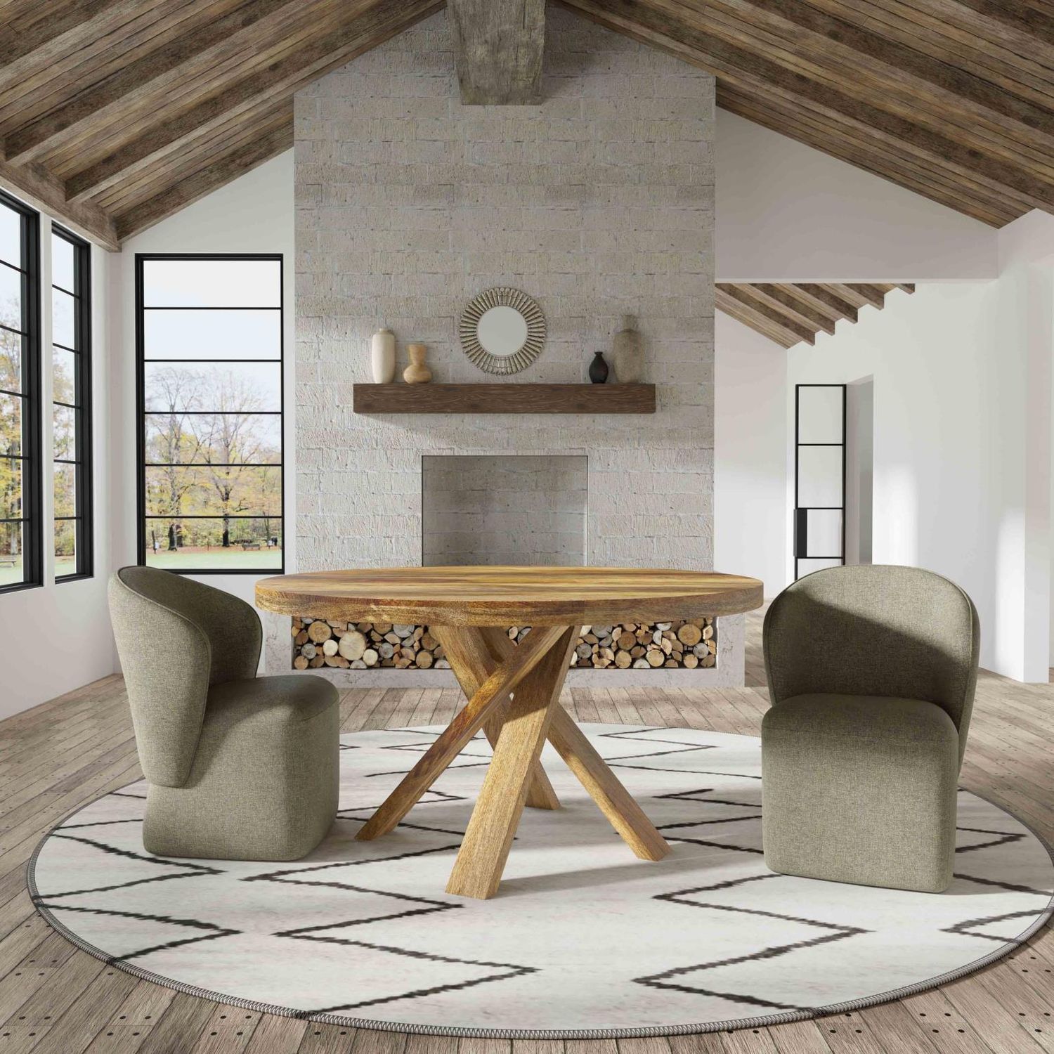 Downtown 60" Dining Table w/ 4 Bongo Sage Caster Chairs - SOLID MANGO