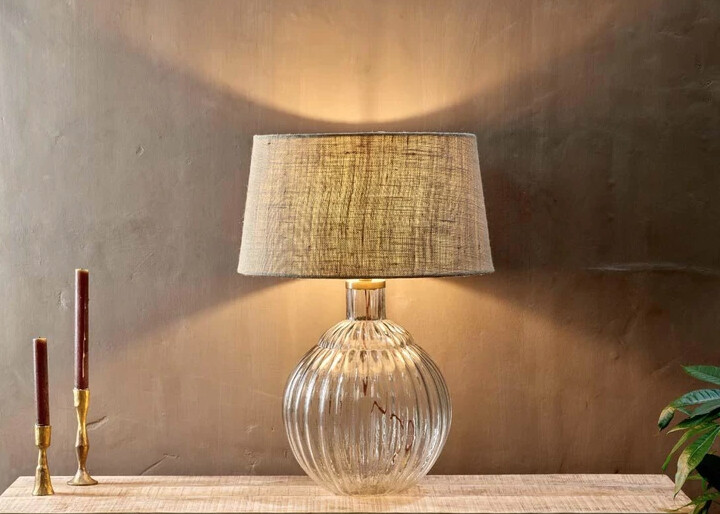 Wide glass lamp with shade