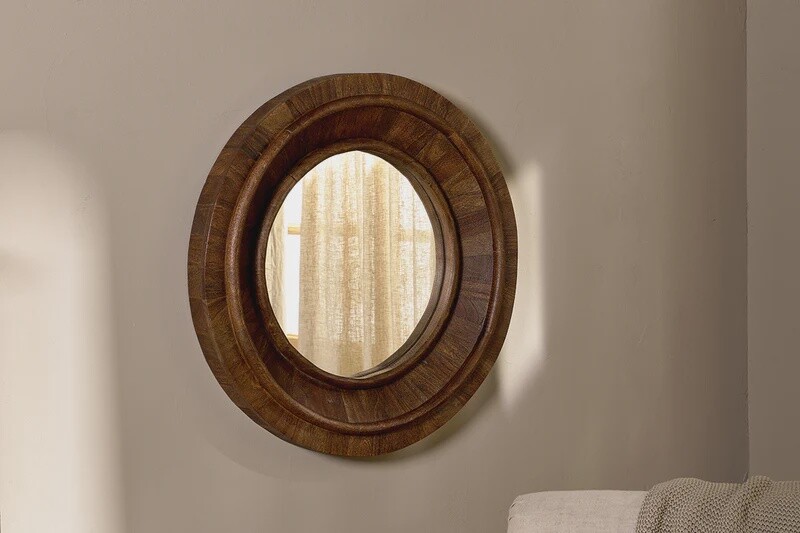 Acacia Wooden Round Mirror