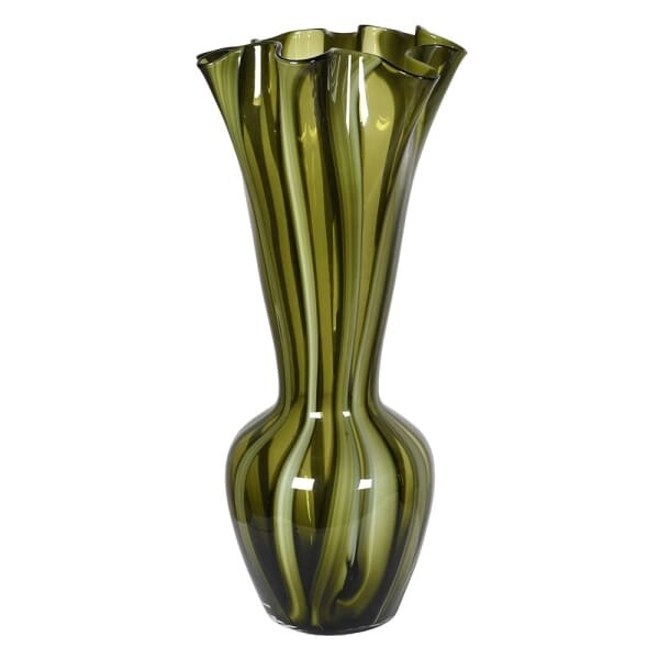 Green Striped Wave Vase