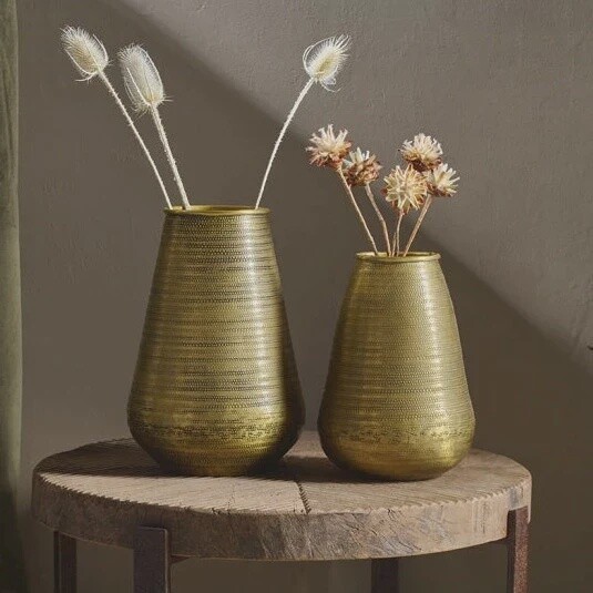 Wide Antique Brass Vase/Small