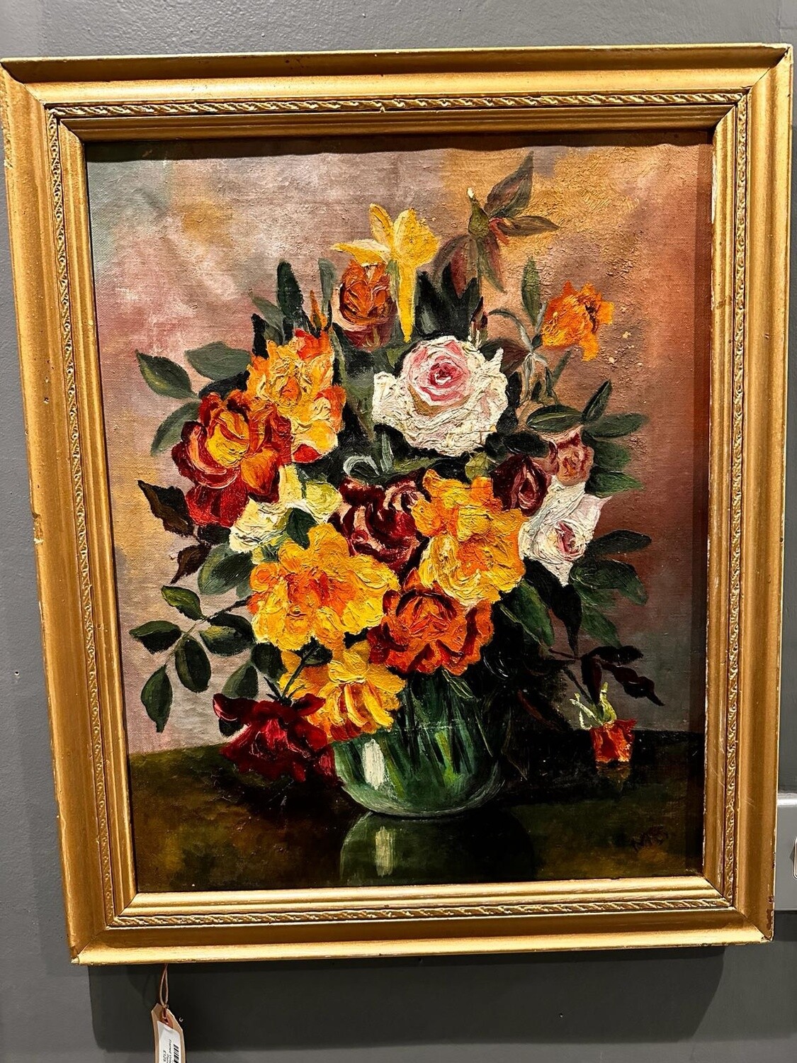 Framed Vintage Oil Flower Painting