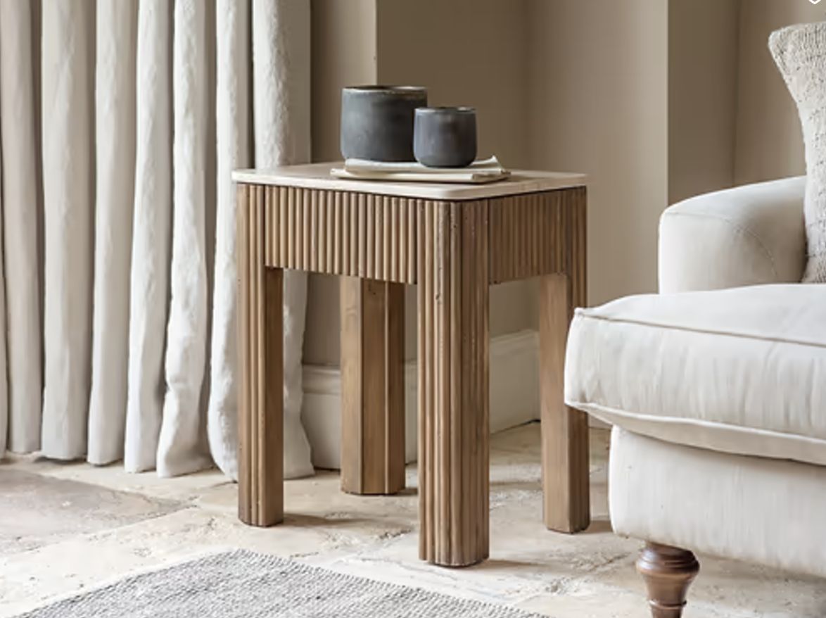 Ira Travertine &amp; Mango Wood Side Table