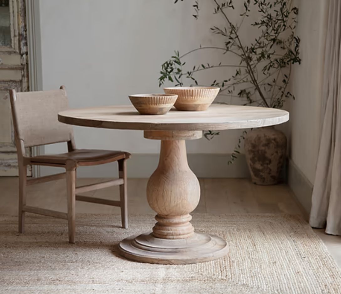 Laya round carved mango wood table small