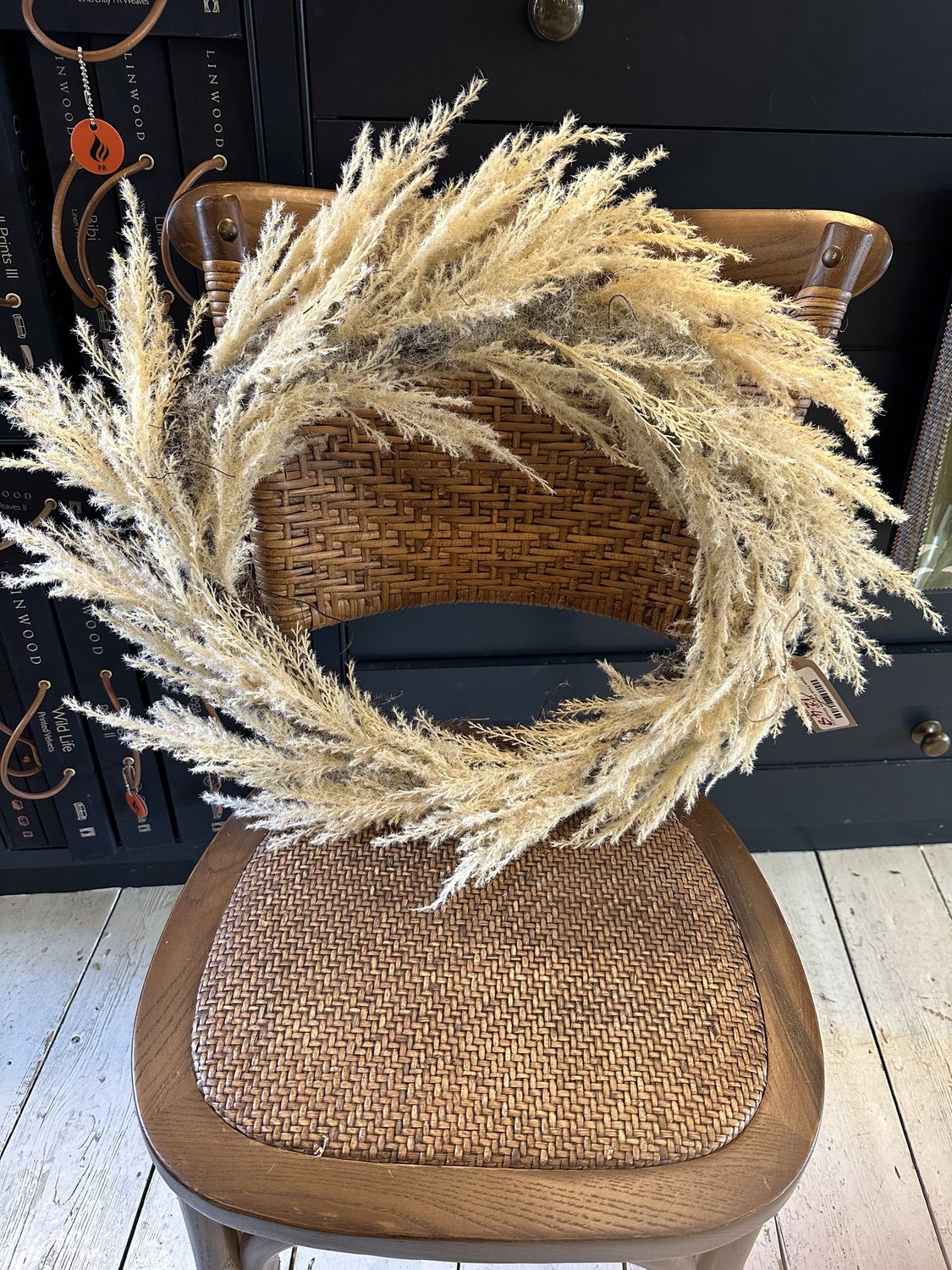 Beige Flock Pampas Wreath