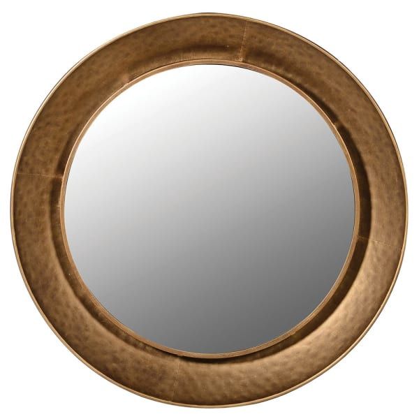 Gold  Hammered Rim Round Wall Mirror