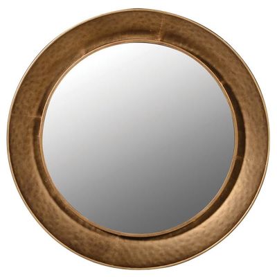 Gold  Hammered Rim Round Wall Mirror