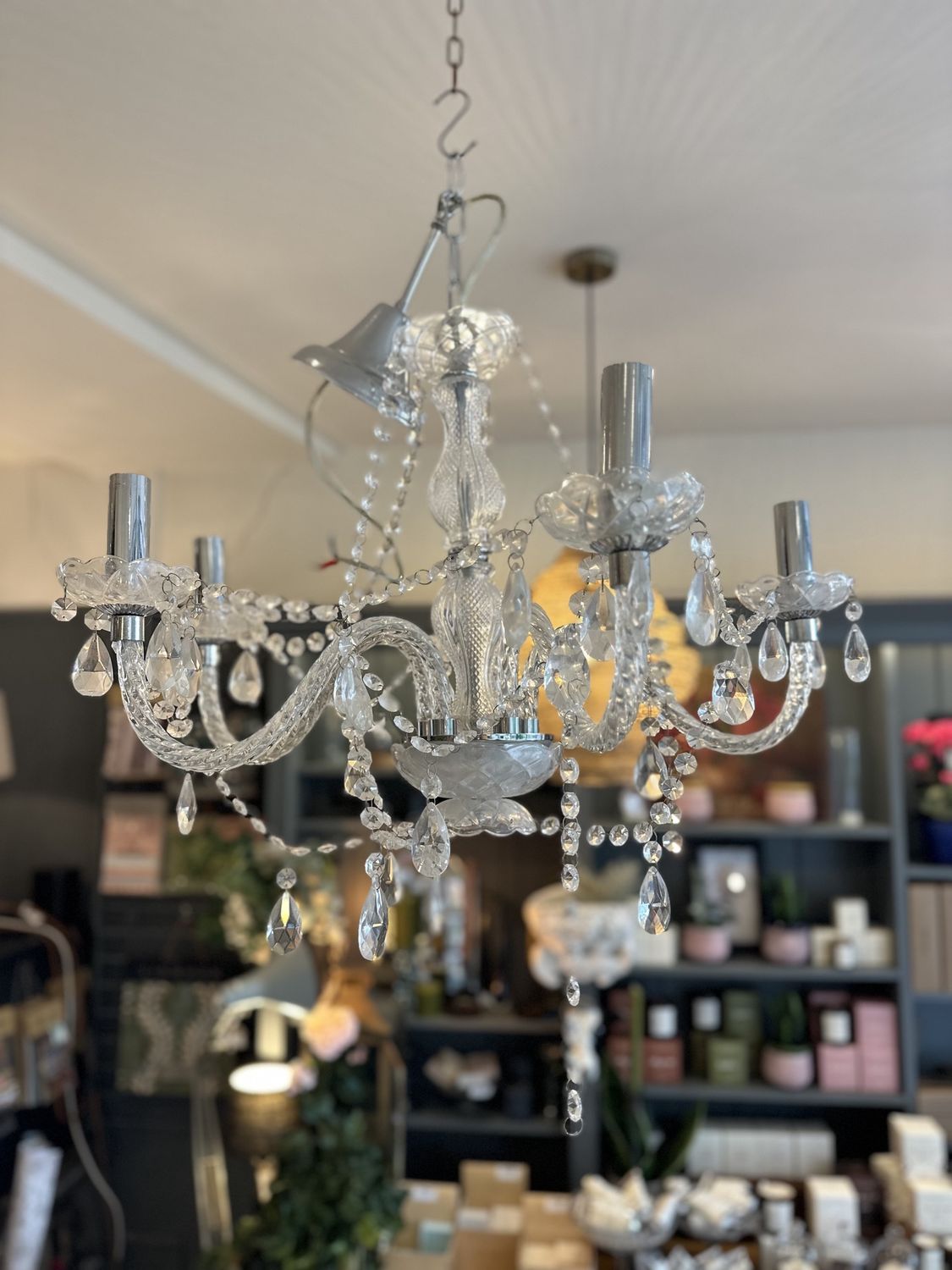 Small Glass 5 Arm Chandelier