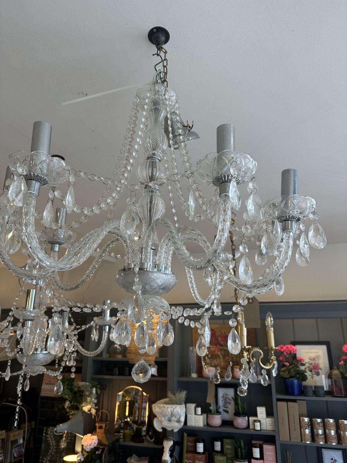 Large Glass 8 Arm Chandelier