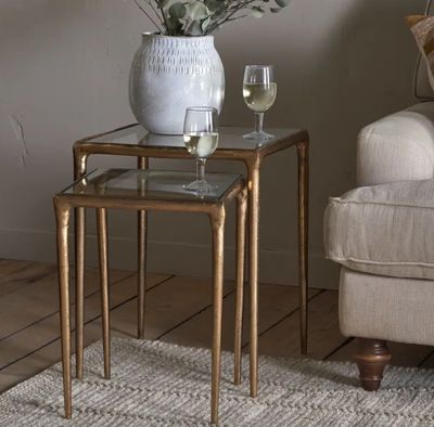 Cast Metal &amp;Glass Nesting Side Tables