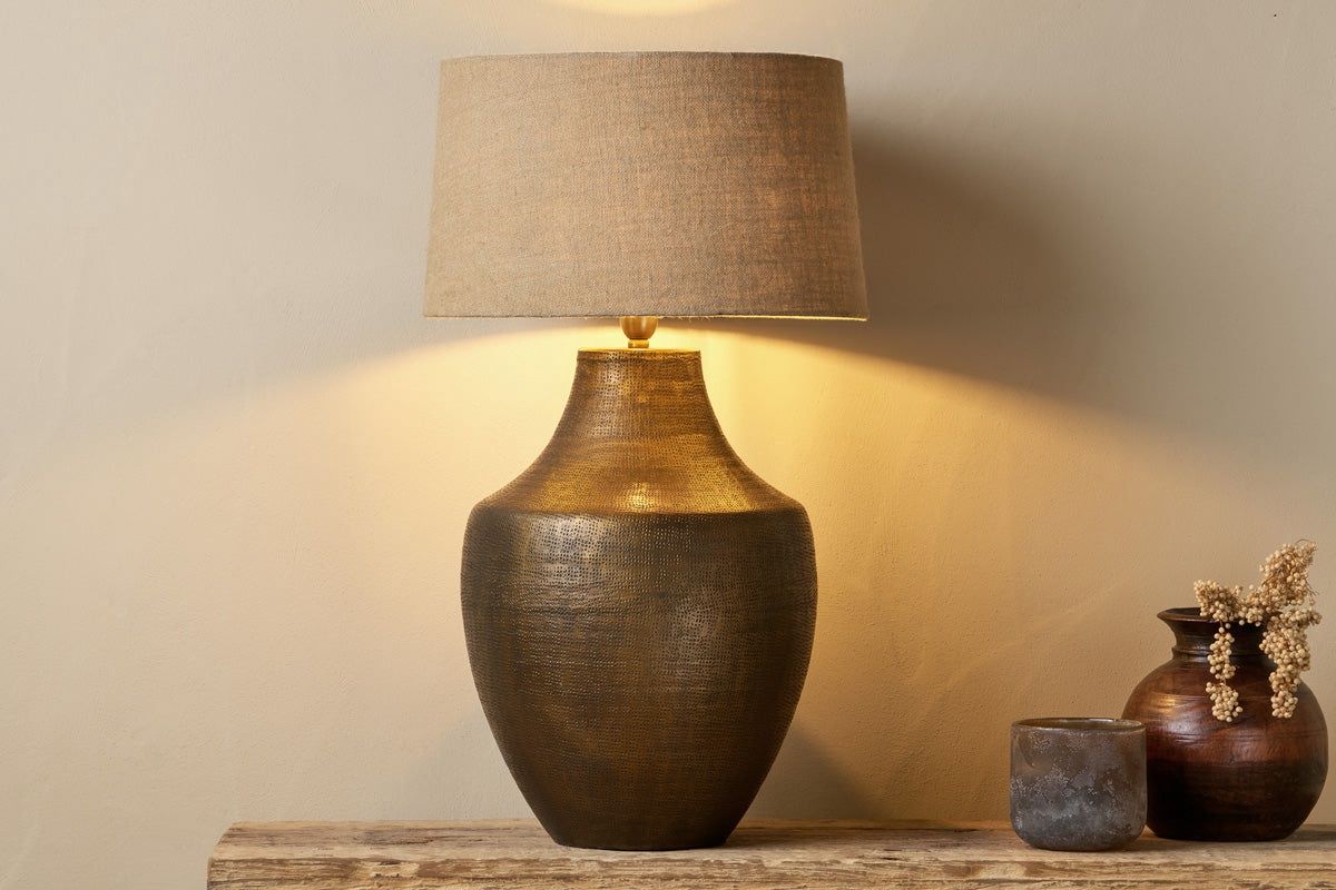 Tanda Etched Statement Table Lamp/Antique Brass